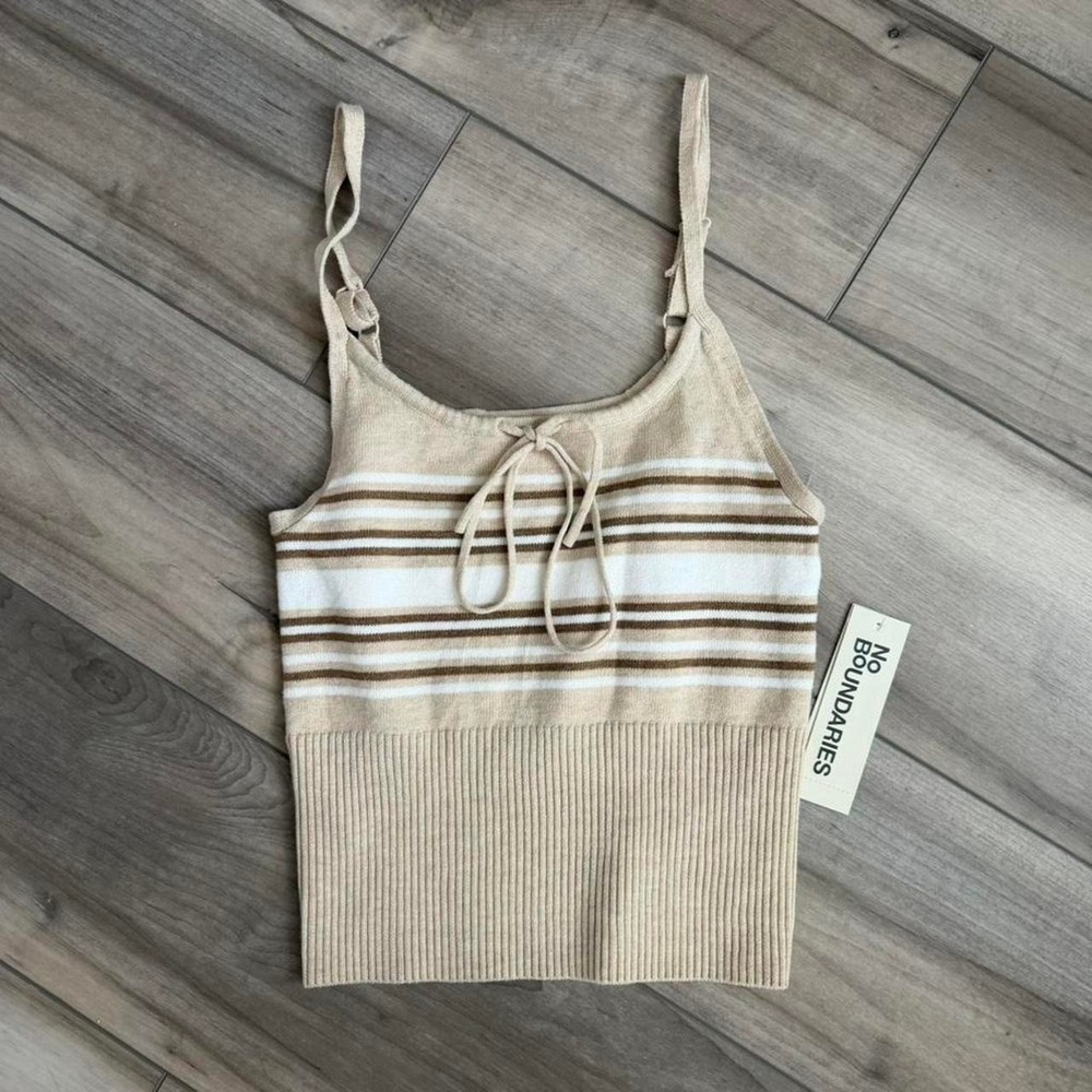 No Boundaries white and beige striped tank top